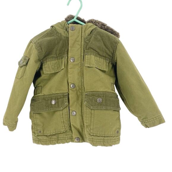 Old Navy sherpa-lined hooded utility jacket corduroy accents parka green size 2T - Picture 1 of 9